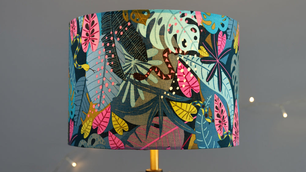 Tropical Leaves Lampshade Green Pink Snakes - For Lamp or Ceiling - Kitsch Republic