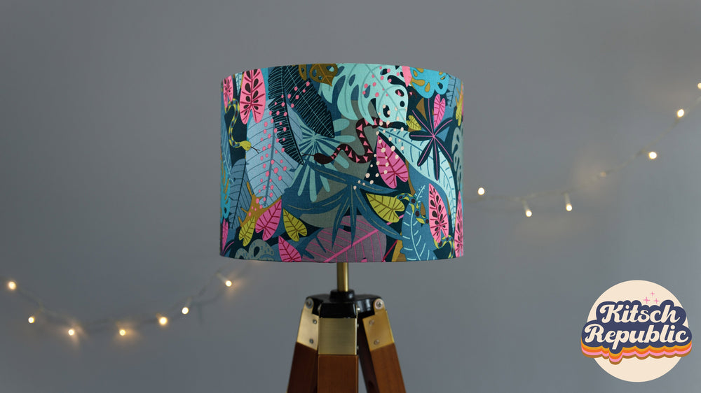 Tropical Leaves Lampshade Green Pink Snakes - For Lamp or Ceiling - Kitsch Republic
