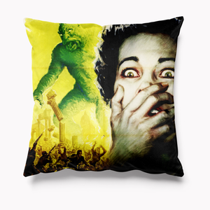 Vintage Horror Film Halloween Cushion Yellow