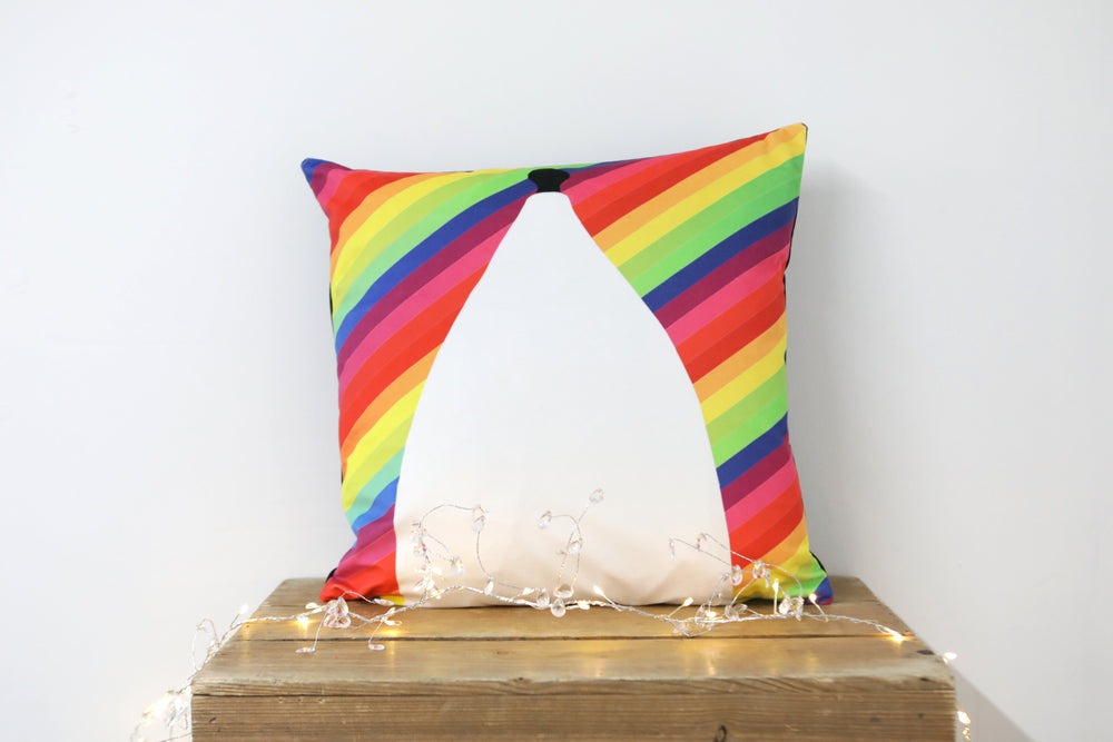 White Nancy Bollington Rainbow Stripe Velvet Cushion - Kitsch Republic