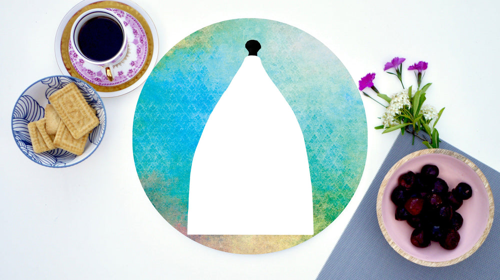 White Nancy Teal Textured Worktop Saver - Chopping Board - Placemat - Kitsch Republic