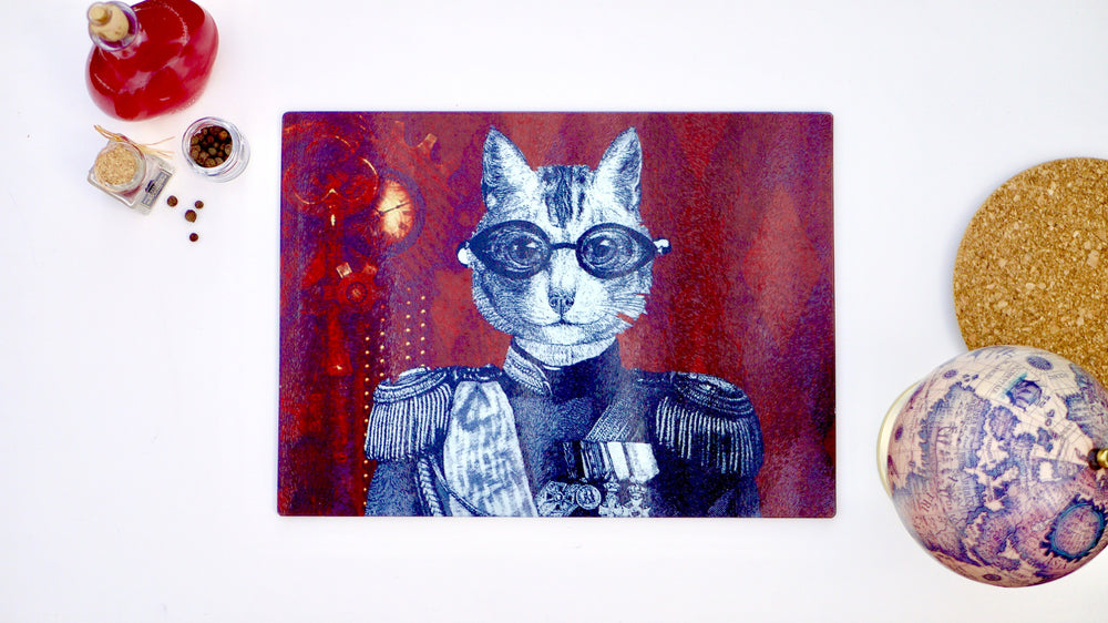Steampunk Military Cat 40cm x 30cm Worktop Saver - Kitsch Republic