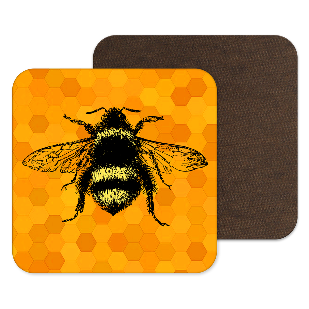 Orange Coaster, Bee Gift, Yellow Bee Drinks Mat, Yellow Decor, Beekeeper Gift