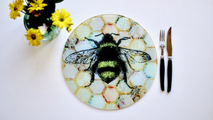 Yellow Patchwork Bee Glass Worktop Saver - Chopping Board - Placemat - Kitsch Republic