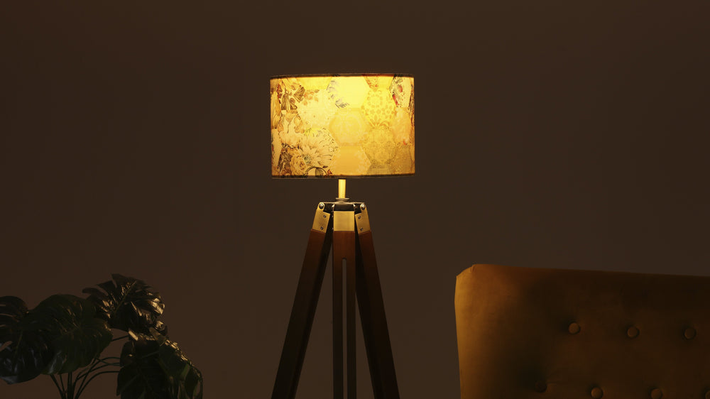 
            
                Load image into Gallery viewer, Yellow Honeycomb Velvet Lampshade - Kitsch Republic
            
        