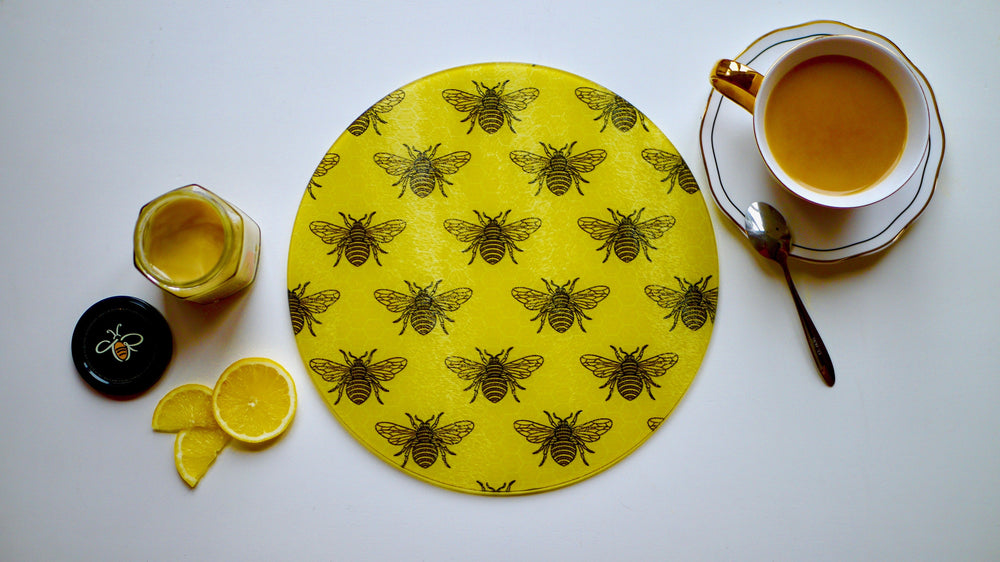 Yellow Small Bee Glass Worktop Saver - Chopping Board - Placemat - Kitsch Republic
