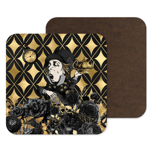 
            
                Load image into Gallery viewer, Mad Hatter Alice in Wonderland Black and Gold Coaster
            
        