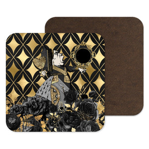 Queen of Hearts Alice in Wonderland Black and Gold Coaster