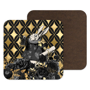 Alice in Wonderland White Rabbit Black and Gold Coaster