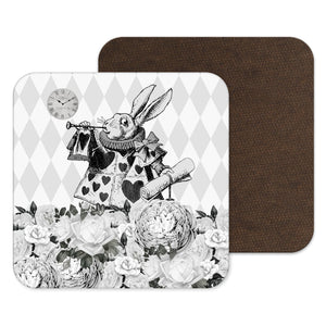 Alice in Wonderland Black White Coaster - White Rabbit