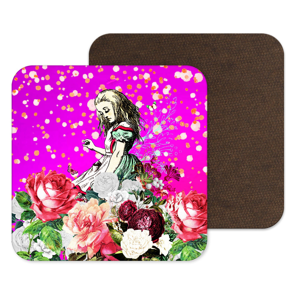Alice in Wonderland Coaster with Pink Flowers Mad Hatters Tea Party