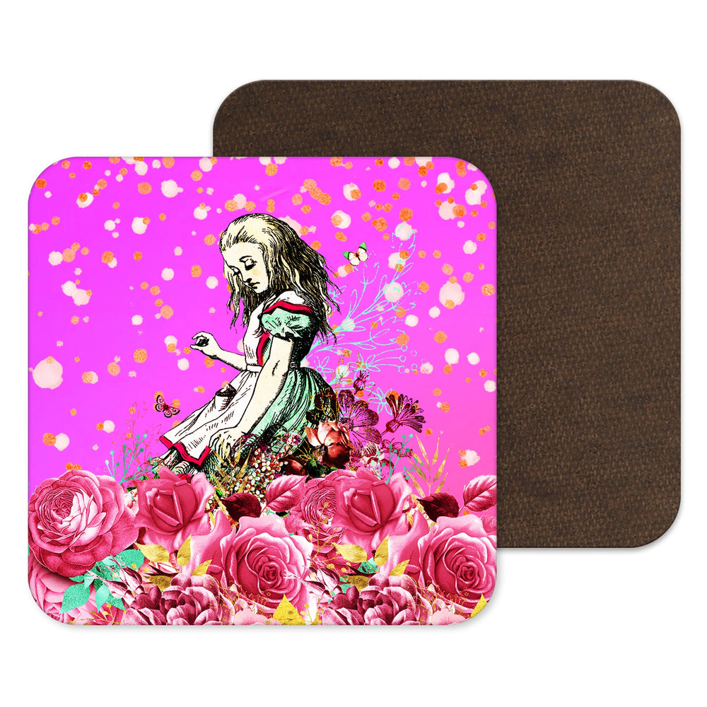 Alice in Wonderland, Hot Pink Coaster, Drinks mat, bar wear, secret santa gift