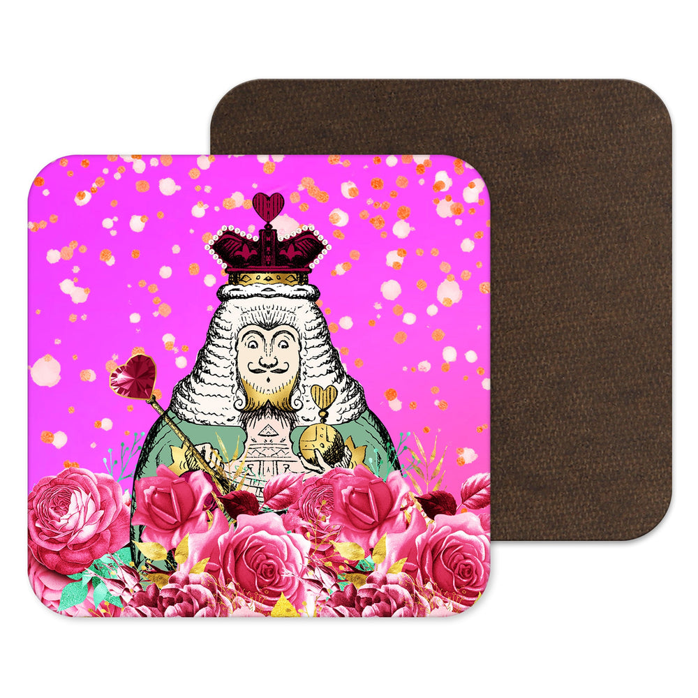 Queen of Hearts, Alice in Wonderland Homeware, Drinks Coaster, Bright pink home