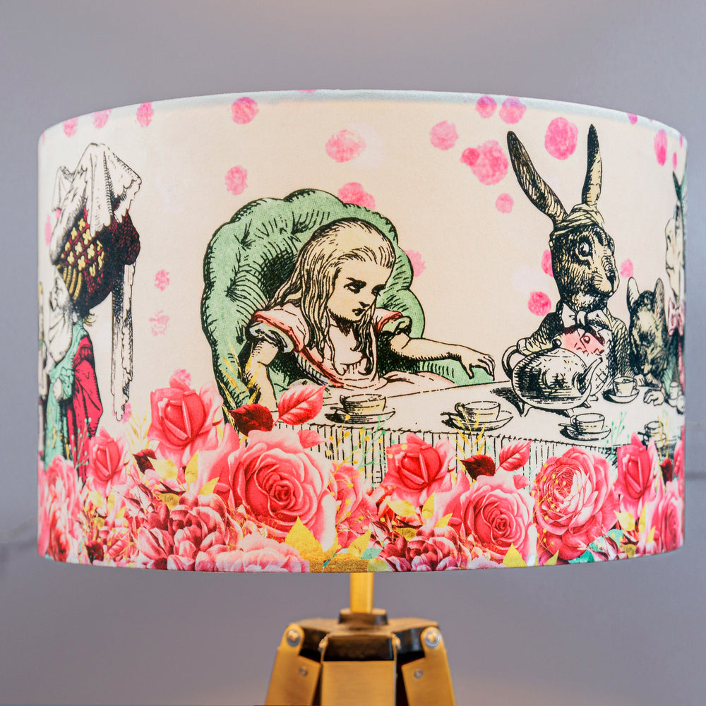 
            
                Load image into Gallery viewer, Alice in Wonderland Lampshade - Mad Hatters Tea Party - Pink - Kitsch Republic
            
        