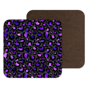 Purple Black Leopard Print - Animal print coaster, drinks mat, retro bar, secret santa, maximalist colourful gift