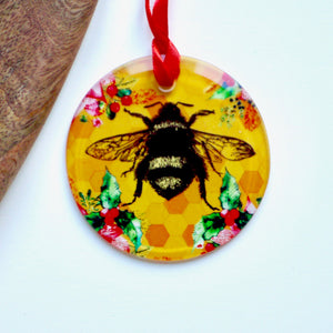 Yellow Bee Glass Christmas Decoration - Kitsch Republic