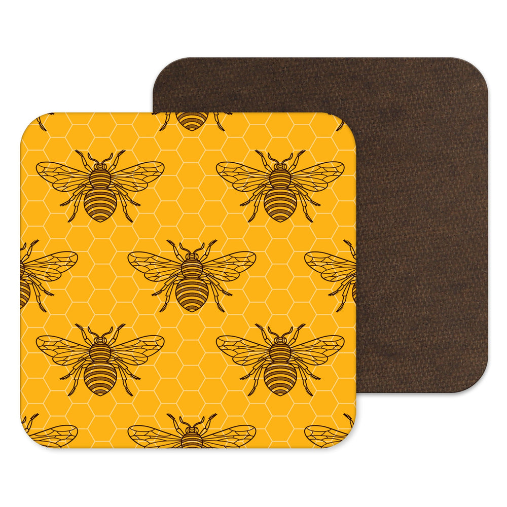 
            
                Load image into Gallery viewer, Manchester, Mancunian Gift, Black and Yellow Coaster, Bee Drinks Mat, Beekeepers
            
        