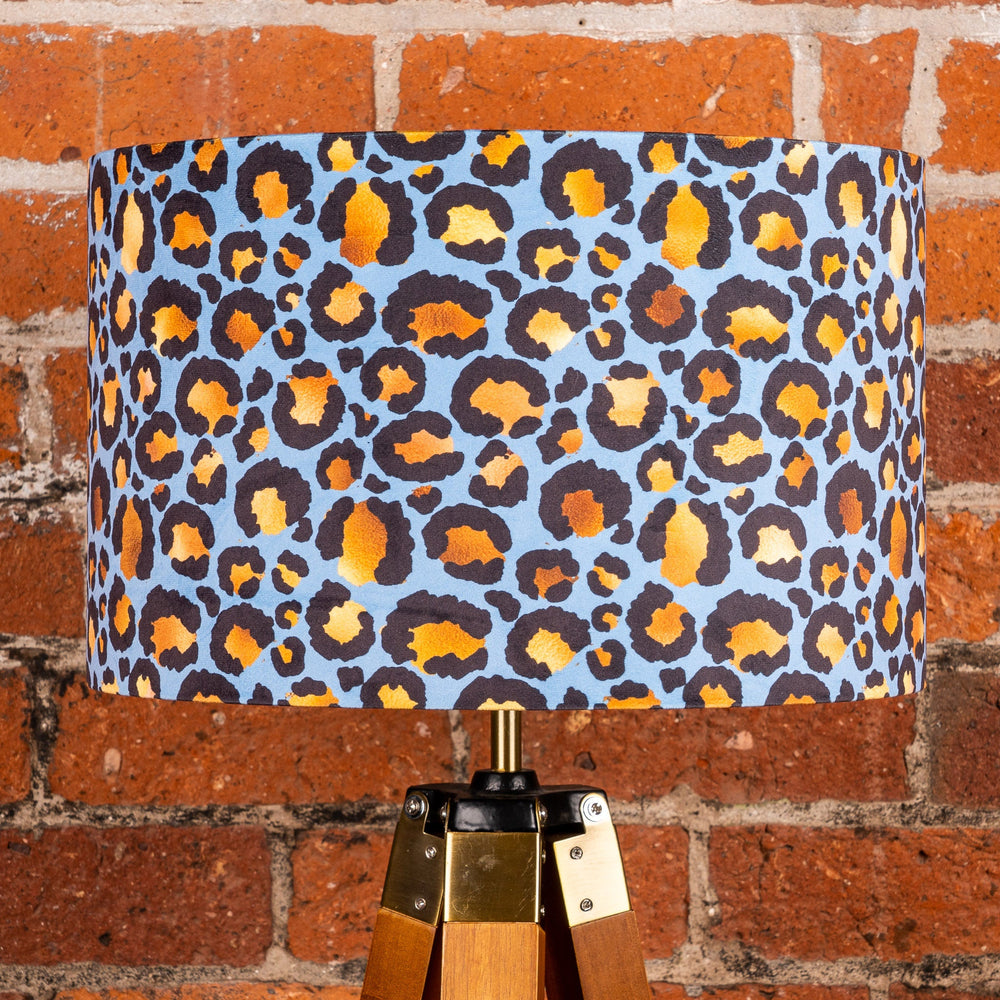 Blue Gold Animal Print Velvet Lampshade - Kitsch Republic