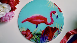
            
                Load image into Gallery viewer, Blue and Pink Flamingo Tropical Worktop Saver - Chopping Board - Placemat - Kitsch Republic
            
        