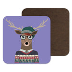Animal coaster, Deer Drinks Mat, Hipster Animal Gift, Christmas Jumper, Festive Coaster
