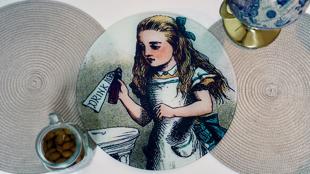 
            
                Load image into Gallery viewer, Alice in Wonderland Drink Me  Worktop Saver - Chopping Board - Placemat - Kitsch Republic
            
        
