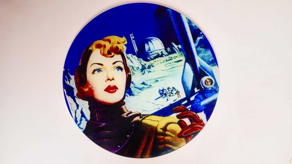 Blue Sci Fi Pinup Space Glass Worktop Saver - Chopping Board - Placemat - Kitsch Republic