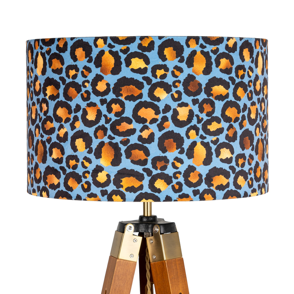 
            
                Load image into Gallery viewer, Blue Gold Animal Print Velvet Lampshade - Kitsch Republic
            
        