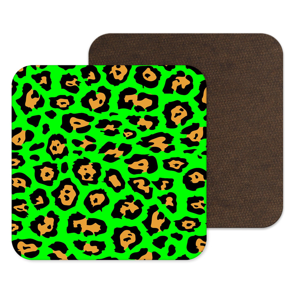 Bright Lime Green Coaster, Leoopard Print Gift, Animal Print Decor