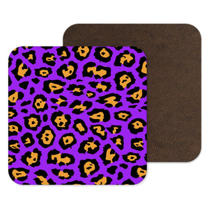 Bright Neon Purple Coaster, Leoopard Print Gift, Animal Print Decor