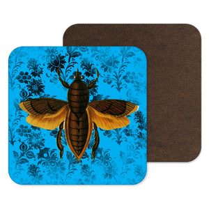 Creepy Moth Insects Coaster - Blue