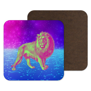 Neon Lion Retro Blue Coaster