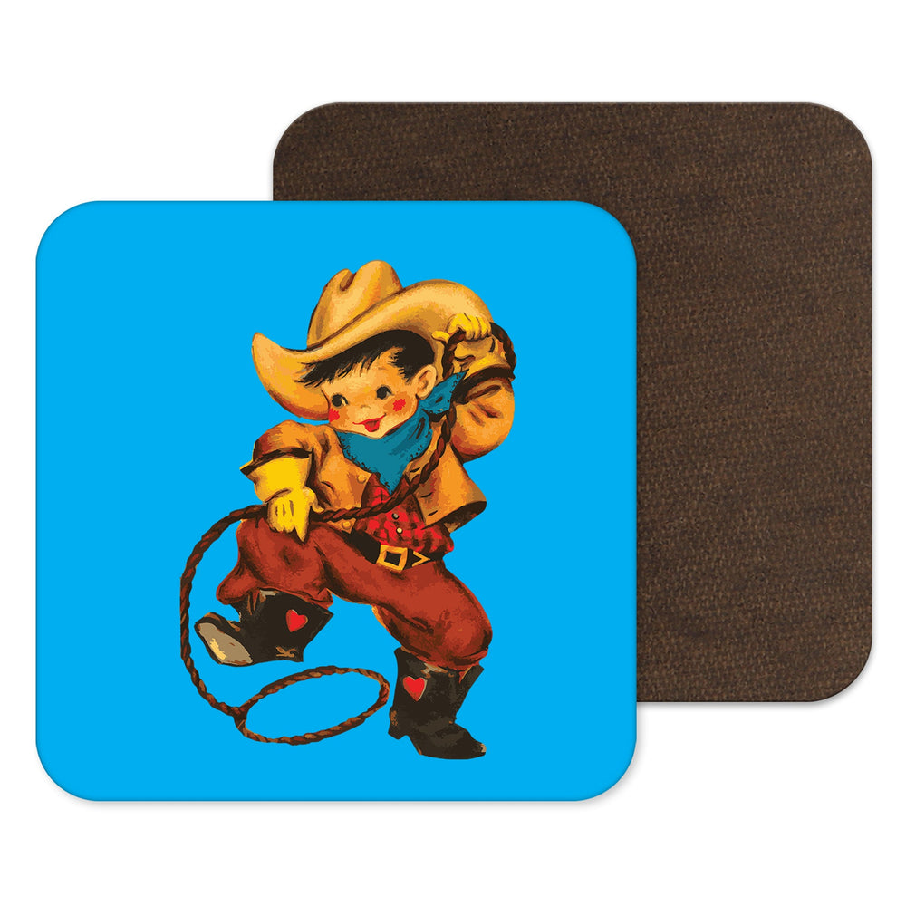 Retro Cowboy Gift, homewares, blue coaster, drinks mat for kids bedroom, boys decor childrens room