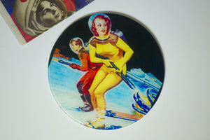 Ski in Space Retro Sci Fi Pinup Glass Worktop Saver - Chopping Board - Placemat - Kitsch Republic