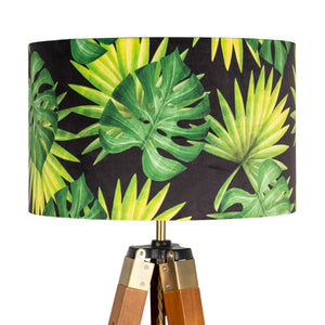 Tropical Green Leaves Black Velvet Lampshade - Kitsch Republic