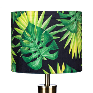 Tropical Green Leaves Black Velvet Lampshade
