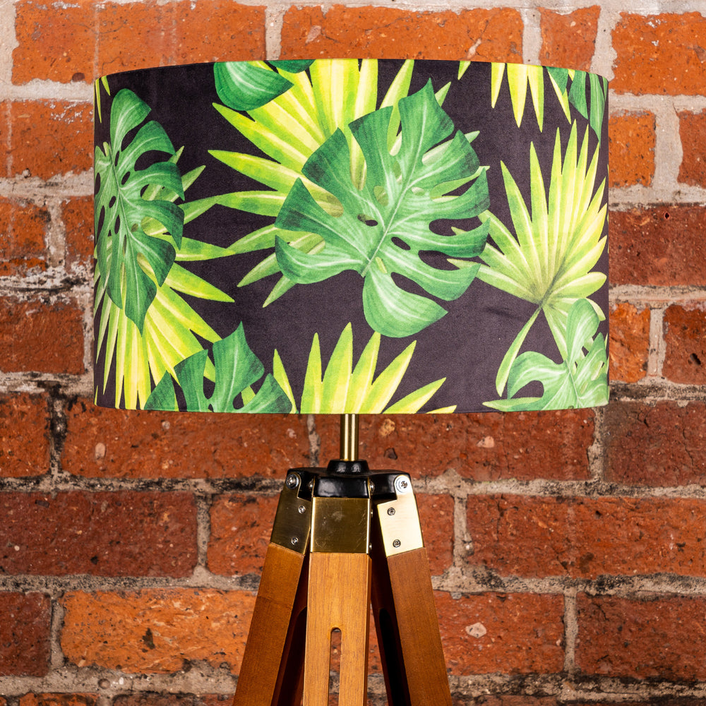 
            
                Load image into Gallery viewer, Tropical Green Leaves Black Velvet Lampshade - Kitsch Republic
            
        