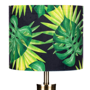 Tropical Green Leaves Black Velvet Lampshade