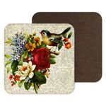 Vintage Birds and Flowers - Retro Floral Gift - Drinks Mat - Coaster