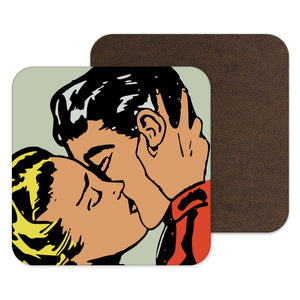 Vintage coaster, retro drinks mat, vintage retro pinup gift, kissing
